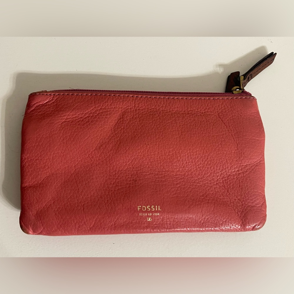 Vintage Fossil Pink Leather Wristlet Clutch